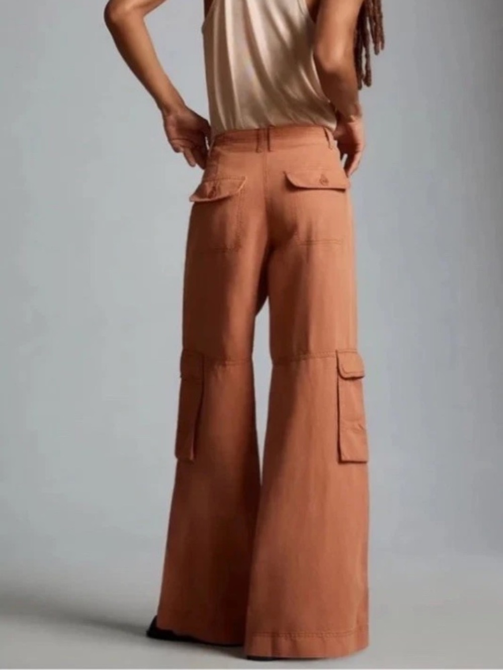 PILCRO BY ANTHROPOLOGIE Linen Blend Beach Cargo Trouser Pants Size 29 Dark Rose - Picture 3 of 12